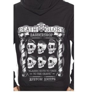 Kustom Kreeps - Men's Death or Glory Barbershop Skull Horror Retro Hoodie SMALL
